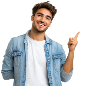 hombre señalar inmobiliaria.