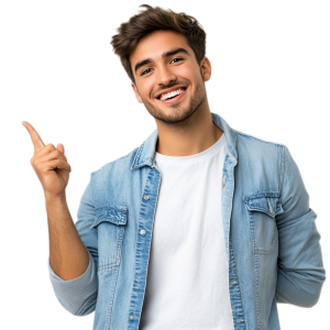 hombre señalar inmobiliaria.